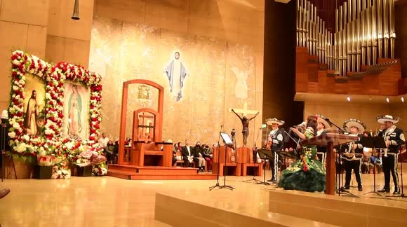 Mariachis dance and serenade at cathedral concert held in Los Angeles