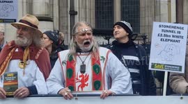 Druids and witches amongst other campaigners opposing controversial Stonehenge road tunnel outside Royal Courts of Justice