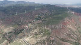 Wind Power Facilities on The Loess Plateau in Haiyuan County, China