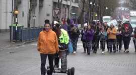 Emma Webb arrives at the Excel Center in London, UK after walking 157.85 miles for charity
