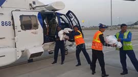 Helicopters loaded with relief material for victims of flood in southern India