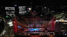 Festive art installation Magical Night projected onto The Queens Hotel in Leeds, UK