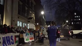 Striking doctors join pro-Palestine protest outside Palantir office in London, UK