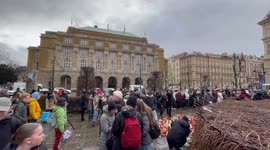 Tributes placed near Prague's Charles University after a gunman opened fire killing 14 in Czech Republic