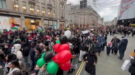 Hundreds of pro-Palestine protesters bring London’s shopping district to stand still ahead of Christmas