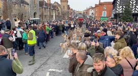 Anti hunt protesters make their sentiments known at the Ledbury Hunt Boxing Day gathering in Herefordshire