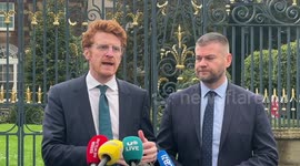 Matthew O'Toole and Colin McGrath speak to the media in Lisburn, UK