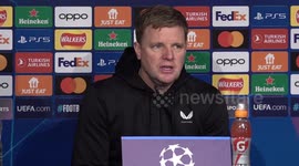 Eddie Howe speaks after  Newcastle United's loss to AC Milan in New Castle, UK