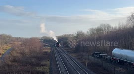 Flying Scotsman arrives in Shildon, County Durham, UK
