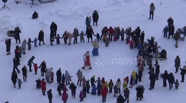 Kids celebrate New Year in local court yard in St Petersburg, Russia