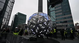 Times Square New Year’s Eve Ball special celebratory design revealing in NYC, USA