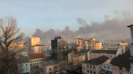 Warehouse in Podil, Kyiv, Ukraine, on fire after russian missle barrage strikes on December 29