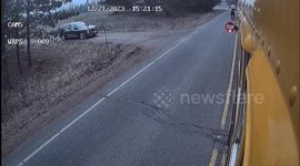 Children avoid collision with car passing by school bus in Pine County, USA