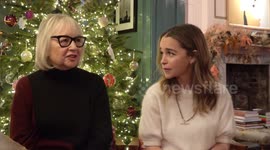 Emilia Clarke and her mother speak about being awarded MBE in London, UK