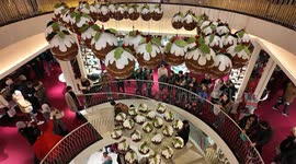 Amazing flying Christmas puddings in Fortnum & Mason