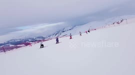 Ski enthusiasts take special train to winter resorts in Xinjiang, China