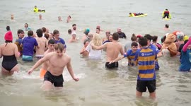 Swimmers take part in Gosport New Year's Day Dip in UK