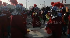 People Beat Gongs and Drums to Celebrate the New Year in Hami, China