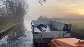 Beautiful misty morning in Giethoorn on the water