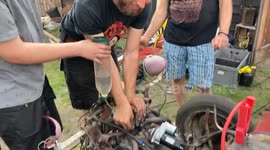 old 2cv engine shoot flames short after first start in over 15 years