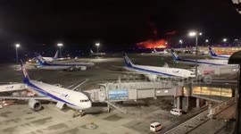 Plane engulfed in flames at airport in Japan