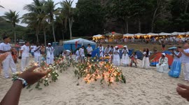 Rio de Janeiro, Brazil December 31, 2023. The origin of the traditional New Year's Eve party on the beaches of Brazil comes from African-based religions.