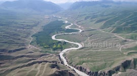 A Meandering River in The Kalajun Grassland in Yili, China