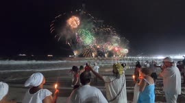 Rio de Janeiro, Brazil December 31, 2023. The origin of the traditional New Year's Eve party on the beaches of Brazil comes from African-based religions.