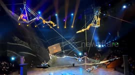 Chinese acrobats dodge serious injuries as trampoline collapses during spectacular performance