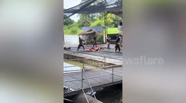 Grandfather carried away with theatre play and fights with story's villains