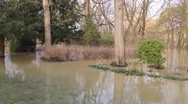 Flooding in Ousebank Gardens, Newport Pagnell, Buckinghamshire, following Storm Henk