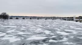 Drone Video Captures Frozen Beauty of River Fox in De Pere, WI, USA