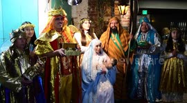 A traditional procession and historical reenactment celebrates the Christian holiday of Epiphany, commemorating the three kings or wise men in Placita Olvera Los Angeles, downtown