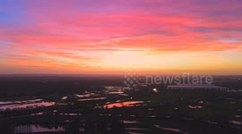 Sunset over small town in UK