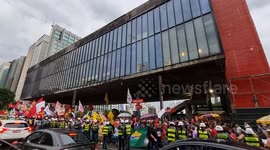 Protest in defense of democracy on riots anniversary takes place in Sao Paulo, Brazil