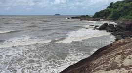 Small trail on Costao beach in Peruibe, Sao Paulo, Brazil