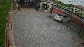 Resident uses stepladder to drive away trespassing monitor lizard