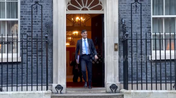 Rishi Sunak leaves 10 Downing Street for the first PMQs of 2024