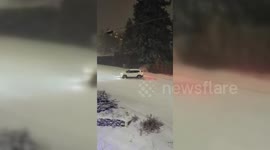 A driver lost control due to heavy snow in Kamloops, BC, Canada