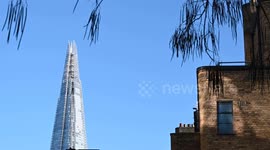 Flats in Southwark with a balcony looking up towards The Shard, London, United Kingdom