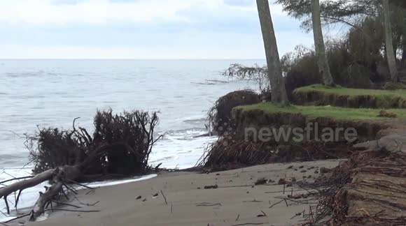 Extreme waves see trees uprooted and tourist lodges damaged in Indonesia