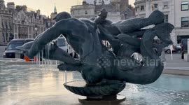 Fountains got frozen in London’s Trafalgar Square as temperatures drop sharply in the UK