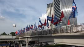Political party flags are displayed on the side of the road Jakarta, Indonesia