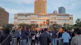 Demonstration Unfolds in in Tel Aviv, Israel as Kfir Bibas who was abducted to Gaza Turns 1
