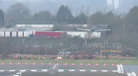 Terrifying moment plane is thrown around like a toy in extreme 50mph Storm Isha crosswinds at Birmingham’s BHX Airport