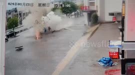 Child's firecracker ignites massive sewer explosion, catapulting manhole covers high into sky in China
