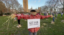 Scarecrows ‘protest’ big supermarkets outside British parliament