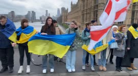 Ukraine Rally takes place in stormy weather on Westminster Bridge Sunday 21st January 2024