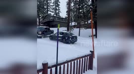 Cars Slide on Snow and Crash in Mono County, CA, USA