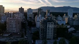 Elevated View of West End and English Bay in Vancouver, Canada at Sunset